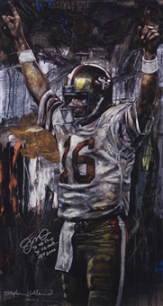 Joe Montana Signed and Inscribed Over-Sized 23 x 42 Stephen Holland Stretched Canvas (Beckett GEM MT 10)
